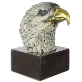 Casa Padrino Luxus Bronze Skulptur Adler Kopf Mehrfarbig / Schwarz 19,6 x 28 x H. 31,3 cm - Bronzefigur mit Marmorsockel - Deko Accessoires