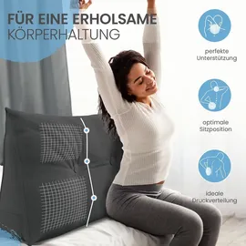 eloneo Rückenkissen 120 cm breit, Keilkissen für Bett und Sofa geeignet, dreieckiges Lesekissen, Kissen mit abnehmbarem und waschbarem Bezug, praktisches Seitenfach Handy 1 St
