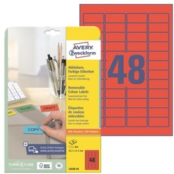 Avery Zweckform Wiederablösbare Farbige Etiketten 45.7x21.2 mm 960 Stück rot