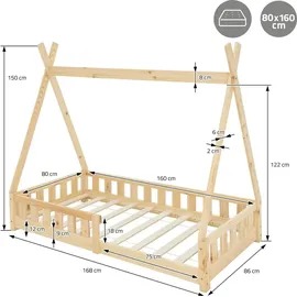 ML-Design Kinderbett Tipi 80 x 160 cm Kiefer natur beige
