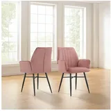 loft24 Esszimmerstuhl Kenzo (Set, 2 St), Armlehnstuhl in Samtoptik, Metallgestell, Stuhl, modern rosa