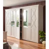 Forte Drehtürenschrank »Kashmir, TOPSELLER, im klassischem Landhausstil, Made in Europe«, (Maße (B/T/H): 255/63/221 cm), mit Spiegel und dekorativen Fräsungen und Elementen, weiß