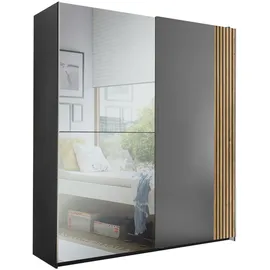 SchlafKONTOR Schwebetürenschrank - graphit-Karlstad Eiche - 2 Kleiderstangen - 170 cm