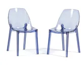 RATTATAN Set aus 2 transparenten Stühlen aus Polycarbonat,stapelbar,Monoblock,robust,modernes Design,ideal für Wohnzimmer,Küche,Restaurant–Luce–Blau