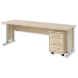 Stella Trading Schreibtisch m. Container Office Line Holzoptik Braun Eiche