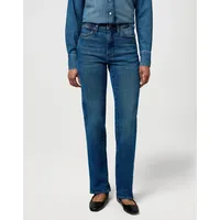 Wrangler Straight-Jeans WRANGLER, Damen, Gr. 30, Länge 30, cowboy_crest, Denim/Jeans, Obermaterial: 99% Baumwolle, 1% Elasthan, unifarben, straight fit lang, Jeans Straight-Jeans, im Five-Pocket Style
