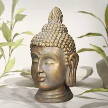 ECD Germany Buddha Figur Kopf Statue 74,5 cm Bronzeoptik Polyresin, für Yoga, Feng Shui oder Meditationsraum, Innen/Außen Skulptur Dekofigur & Bronze