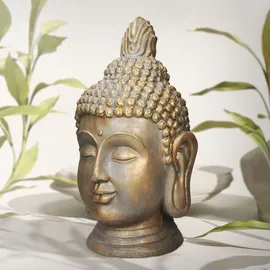 ECD Germany Buddha Figur Kopf Statue 74,5 cm Bronzeoptik Polyresin, für Yoga, Feng Shui oder Meditationsraum, Innen/Außen Skulptur Dekofigur & Bronze