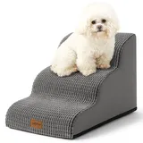 COZY KISS Hundetreppe für Kleine Hunde 40cm, Haustiertreppe für Couch aus Hochdichtem Schwamm, Hunde Treppe Hunderampe mit Waschbarem Bezug und Rutschfestem Boden, 40x57x40cm, 3 Stufen, Hellgrau
