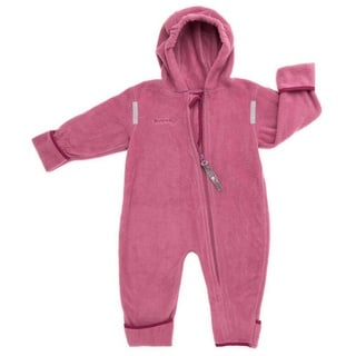 Hoppediz Baby Overall aus Fleece, extra lange Beine - perfekt für die Babytrage, Umschlagbündchen an Händen und Füßen - beere