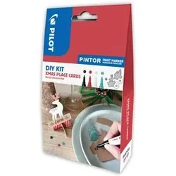 PILOT PEN 4160XPC Kreativmarker PINTOR DIY KIT - Xmas Tischkarten + 4 Marker Schwarz, Rot, Weiß, Metallicgrün