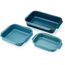 Joseph Joseph Nest, 3er Backblech-Set, stapelbar, Antihaft-Karbonstahl, leicht zu ziehende Griffe, platzsparend, 41 x 30 x 9,6 cm, Blau