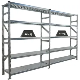 Proregal Fachbodenregal Proximo | Komplettregal | HxBxT 200x300x50cm | 5 Ebenen | Fachlast 130 kg | Beidseitig nutzbar | Verzinkt