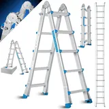 MASKO MASKO® Aluleiter Mehrzweckleiter 5,10m 4x5 Sprossen Teleskopleiter ? Multifunktionsleiter ? Aluleiter ? Klappleiter ? Anlegeleiter ? Bockleiter ? Schiebeleiter ? beidseitige Steh und Treppenleiter