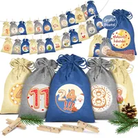 KESSER® Adventskalender zum Befüllen 24 Jutebeutel Gedruckte Stoffbeutel Kinder Weihnachtskalender zum Selber Befüllen Inkl.. 24x Schildchen + 1... - Blau