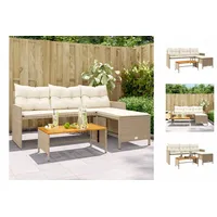 vidaXL Gartensofa in L-Form mit Tisch und Kissen Beige Poly Rattan