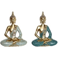 DKD Home Decor Dekofigur 24 x 11 x 31,2 cm blau golden Buddha orientalisch türkis (2 Stück)