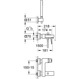 Grohe Eurocube Einhandwannenmischer DN 15 inkl. Brause (23141000)