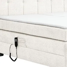 m-punkt Boxspringbett ADRIA MIT MOTOR mit Bettkasten 140 x 200 cm Boucle` Weiss mit Visco Topper Bett Bettkasten Taschenfederkern - Weiß