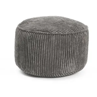 Lumaland Sitzsack Pouf aus Cord | Kompakter 50L Gaming Pouf mit 3-in-1-Funktion: bequemer Hocker, praktisches Tischchen & stylischer Indoor Fußschemel | Ø 25 x 45 cm [Grau]