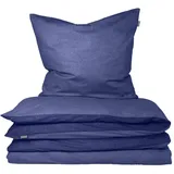 SCHIESSER Bettwäscheset Doubleface Feinbiber Blau 155 x 220 cm + 80 x 80 cm