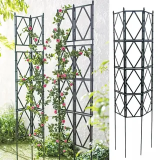 Rose Rankgitter Metall 3er Set,PP Resin Plastic Faltbares Design Hoch 220cm Rankhilfe Pergola für Rasen/Hinterhof/Terrasse Kletterrosenpflanzen Garten Decoration,Black-220 * 60cm(87 * 24in)