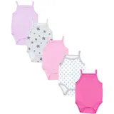 TupTam Body Baby Mädchen 5er Set – Sommer Body Baby mit Spaghettiträgern aus 100% Baumwolle, Farbe: Rosa Lila Pink Grau Sterne, Größe: 92 - 92
