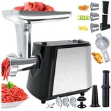 Forrlite Fleischwolf Fleischwolf,Elektrischer Fleischwolf + Drei Formen von Schneidebechern, 3000,00 W, Wurstfüller/Spritzgebäck/Kebbe Aufsatz,3 Edelstahl Lochscheibe(3,5,7mm schwarz|silberfarben