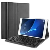 QYiiD Tastatur Hülle für Galaxy Tab A 10.1 2016 (SM-T580 / T585), Slim Leichte Schutzhülle mit Magnetisch Abnehmbarer QWERTZ Kabelloser Tastatur für Galaxy Tab A 10.1", Schwarz