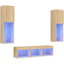 vidaXL 5-tlg. Wohnwand mit LED-Beleuchtung Sonoma-Eiche Holzwerkstoff