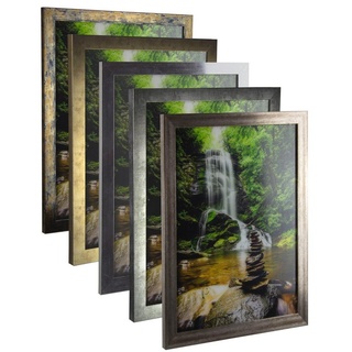 Myposterframe Bilderrahmen Vintage Juno 50 x 70 cm Holz MDF Größenwahl 70 x 50 cm Farbwahl hier: Gold Antik mit Kunstglas klar 1 mm
