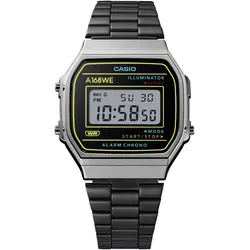Chronograph CASIO VINTAGE, schwarz (neongelb, schwarz), Armbanduhren, Damen, Quarzuhr, Armbanduhr,Damenuhr, Herrenuhr, Digitaluhr, Edelstahlarmband