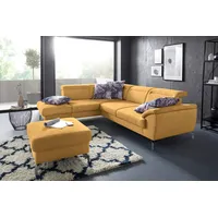 Ecksofa SIT & MORE "Percy L-Form" Sofas Gr. B/H/T: 270cm x 80cm x 235cm, Luxus-Microfaser Paris, Ottomane links, mit satiniertem Nickelfuß, gelb (mustard) 15 cm Fußhöhe, Sitztiefenverstellung, wahlweise in 2 Fußfarben