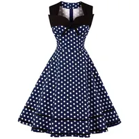 AXOE Damen Rockabilly Kleid 50er 60er Jahre Vintage Elegant Festlich Cocktailkleid für Hochzeitsgast Marineblau mit Weißen Punkten, Gr. 38, M - M