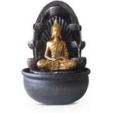 Innenbrunnen Wasserwand Kaskade Buddha Statue Abnehmbares farbenfrohes LED-Licht, Lucky Fountain mit geschlossenem Stromkreis, H 40 cm-Chakra Zen'light, Braun + Gold