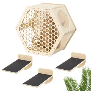 Navaris Katzen Kletterwand 4er Set - Katzenkletterregale wandmontiert - Wand Katzenmöbel Katzenwandregale platzsparend - Katzentreppe zum Klettern