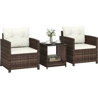 3-teiliges Gartenmöbelset Aus Pe-rattan Und Stahl, Bestehend Aus 2 Sesseln Mit Kissen Und Einem Couchtisch, Braun Und Cremefarben.