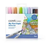 Copic Ciao Set My First Copic Starter Set mit 10 Twin Markern 2 Multilinern 0,3 mm 3 Malvorlagen 8 Blatt Premiumpapier DIN A6