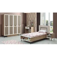xl moebel gmbh Garnitur Kinderzimmer Bett Kinderbett Kindermöbel Braun, Holz Set 5tlg.