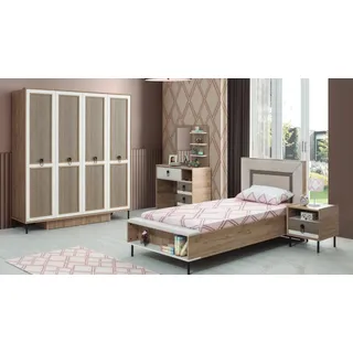 xl moebel gmbh Garnitur Kinderzimmer Bett Kinderbett Kindermöbel Braun, Holz Set 5tlg.