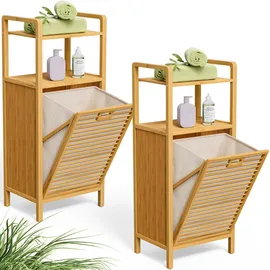 CASARIA Wäschekorb Bambus mit zwei Ablagen 2x