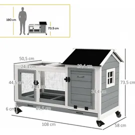 PawHut Kleintierstall mit Freilaufgehege 108 x 58 x 73,5 cm Grau