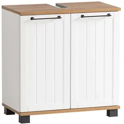 Landhaus Bad Waschtischschrank in Weiß & Eichefarben 62 cm hoch