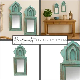 Marrakesch Orient & Mediterran Interior 2er Set Wandspiegel Mukana Türkis H 22cm × B 10cm × T 3cm - Boho