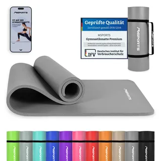 MSPORTS Gymnastikmatte Premium inkl. Tragegurt + Übungsposter + Workout App I Hautfreundliche Fitnessmatte 190 x 80 x 1,5 cm - Anthrazit - Phthalatfreie Yogamatte