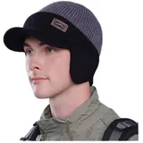Cmis Kbei Wintermütze mit Visier und Ohrenklappen für Herren, Outdoor-Fleecemütze, Strickmütze, Schirmmütze, dicke Mütze mit Krempe, Totenkopfmütze (grau) - Einheitsgröße