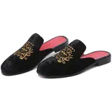 FLQL Herren Leder Scuff Hausschuhe Samt Slip On Loafers Mode Anti-Rutsch Sandalen Slides für Männer und Frauen Designer Größe 40-47, Schwarz (schwarz), 44.5 EU - 44.5 EU