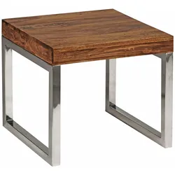Kadima Design Quadratischer Couchtisch: Massivholz, Metallgestell, Sheesham-Massivholz, pflegeleicht. 45x45x40 cm