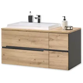 Stella Trading MEMPHIS Badezimmer Waschbeckenunterschrank mit Waschbecken in Artisan Eiche Optik, Grau - Bad Unterschrank schwebend mit viel Stauraum - 110 x 54 x 53 cm (B/H/T)