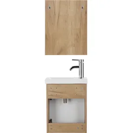 WELLTIME Badmöbel-Set »Lund Gästebad Gästebadezimmmer Set Gäste-WC Waschplatzset«, (Komplett-Set), Waschtisch, Spiegel und Waschbecken Breite 40 cm, weiß